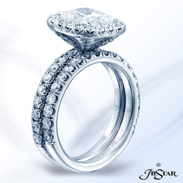 JB STAR EXQUISITE PLATINUM MICRO PAVE WEDDING BAND, FEATURED IN A SET WITH STYLE 1061 CUSHION-CUT DI