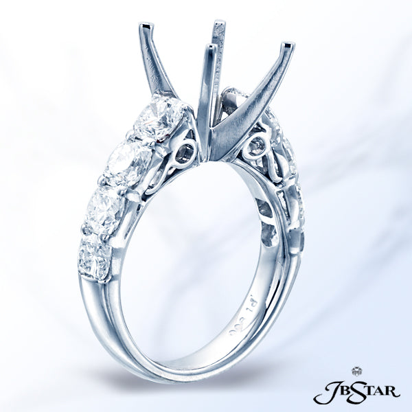 JB STAR BEAUTIFUL PLATINUM SEMI-MOUNT WITH 8 CUSHION-CUT DIAMONDS IN A SHARED PRONG SETTING.DIAMON