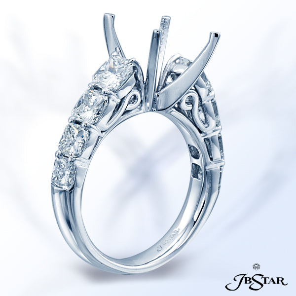 JB STAR GORGEOUS SEMI-MOUNT WITH RADIANT DIAMONDS IN A SHARED PRONG SETTING. PLATINUM.DIAMONDS: RA