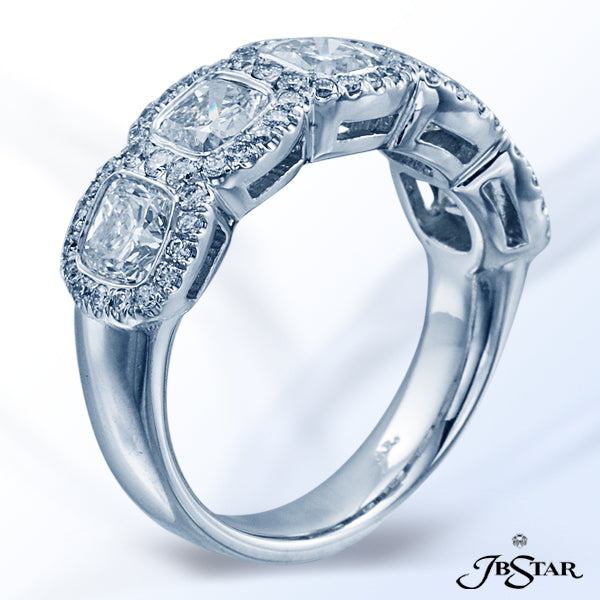 JB STAR DIAMOND WEDDING BAND HANDCRAFTED WITH 5 PERFECTLY MATCHED CUSHION DIAMONDS EACH ENCIRCLED WI