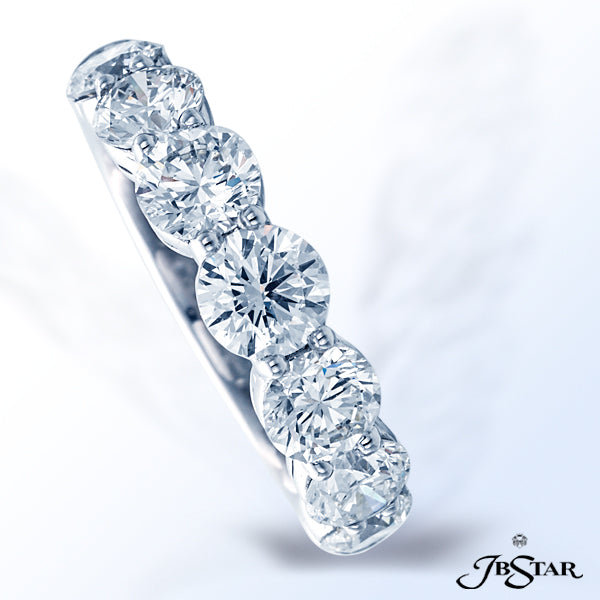 JB STAR PLATINUM DIAMOND WEDDING BAND HANDCRAFTED WITH 7 PERFECTLY MATCHED ROUND DIAMONDS IN SHARED-