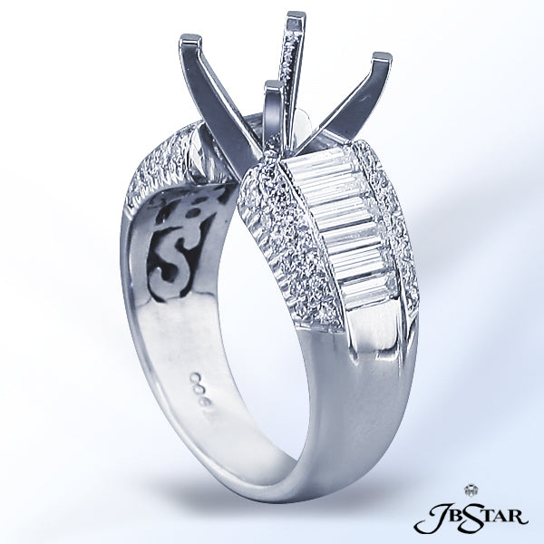 JB STAR PLATINUM DIAMOND SEMI-MOUNT HANDCRAFTED WITH BAGUETTES AND PAVE.DIAMONDS: BAGUETTES: 1.15