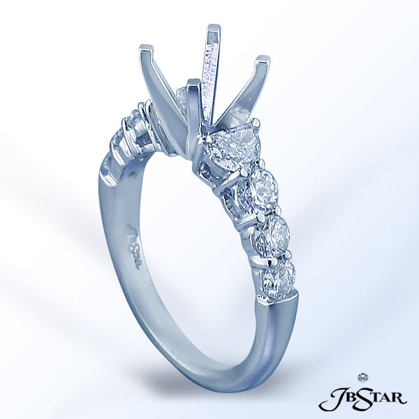 JB STAR PLATINUM SEMI-MOUNT HANDCRAFTED WITH CAREFULLY MATCHED HALF-MOON DIAMONDS EMBRACING THE CENT