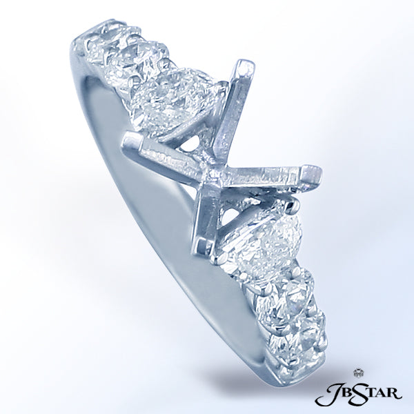 JB STAR PLATINUM SEMI-MOUNT HANDCRAFTED WITH CAREFULLY MATCHED HALF-MOON DIAMONDS EMBRACING THE CENT