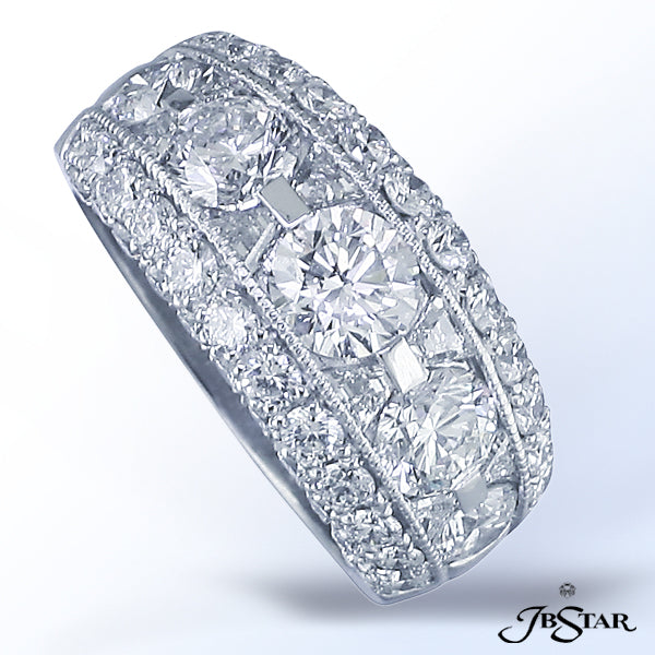 JB STAR PLATINUM DIAMOND WEDDING BAND UNIQUELY HANDCRAFTED WITH PERFECTLY MATCHED ROUND DIAMONDS AND