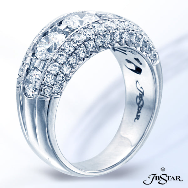 JB STAR EXCEPTIONALLY HANDCRAFTED THIS WEDDING BAND FEATURES PERFECTLY MATCHING ROUND AND TRAPEZOID