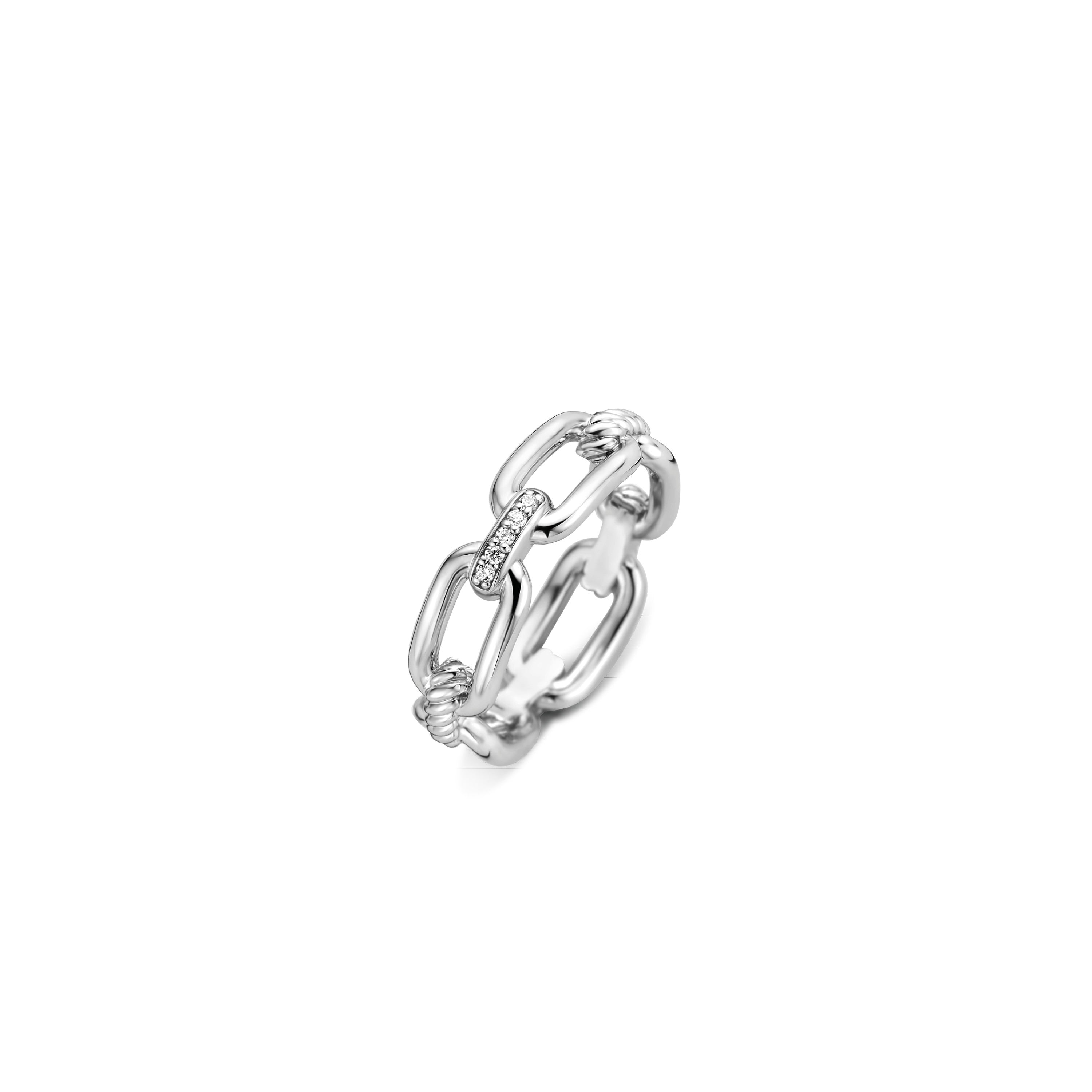 Tisento Milano Sterling Silver rhodium plated Zirconia whiteRing Finger Size 7