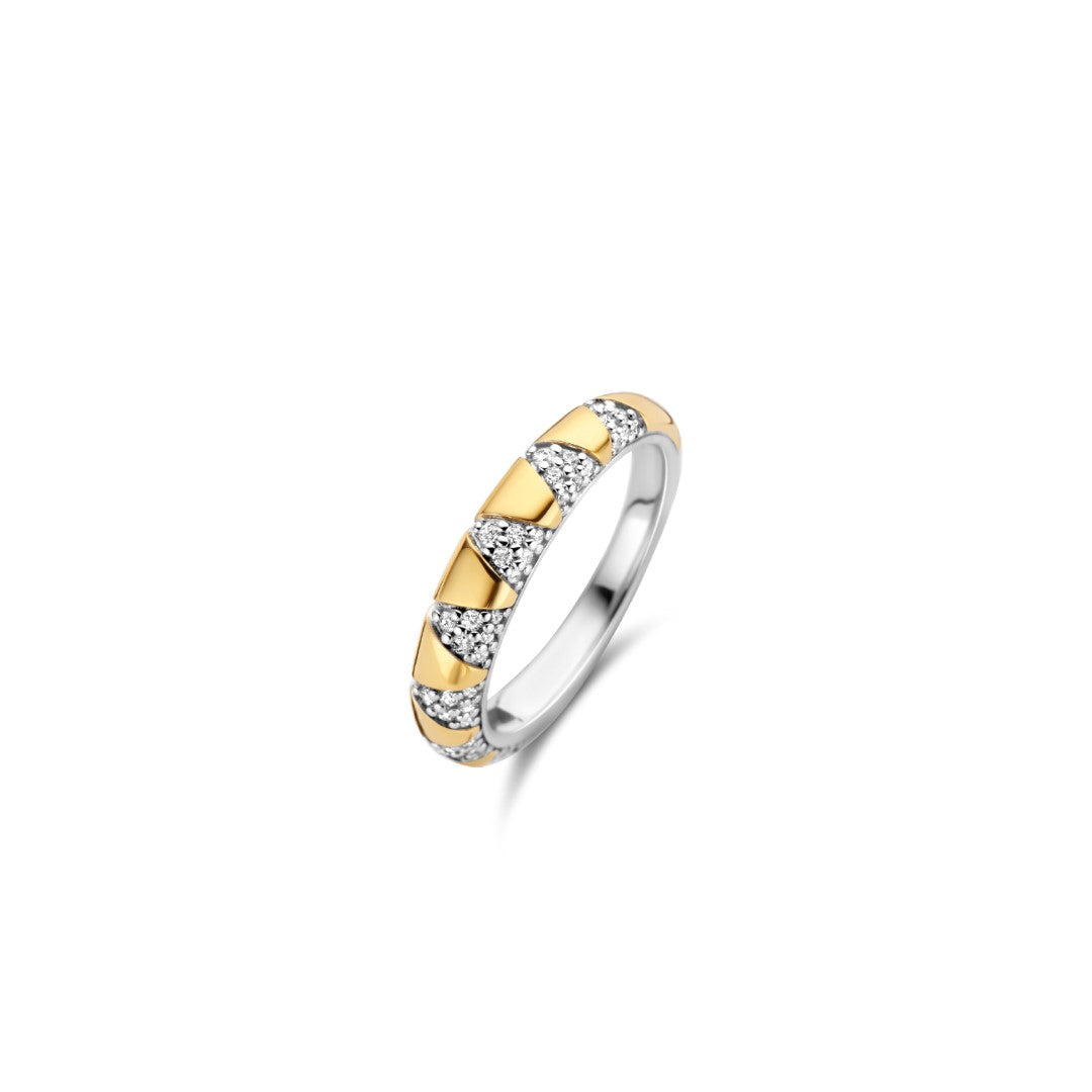 Tisento Milano Sterling Silver gold plated Zirconia white yellow gold platedRing Finger Size 7