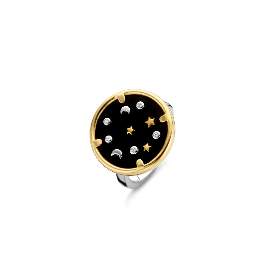 Tisento Milano Sterling Silver gold plated Black OnyxRing Finger Size 7