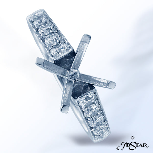 JB STAR PLATINUM DIAMOND SEMI-MOUNT HANDCRAFTED WITH 8 PERFECTLY MATCHED ROUND DIAMONDS IN SHARED-PR