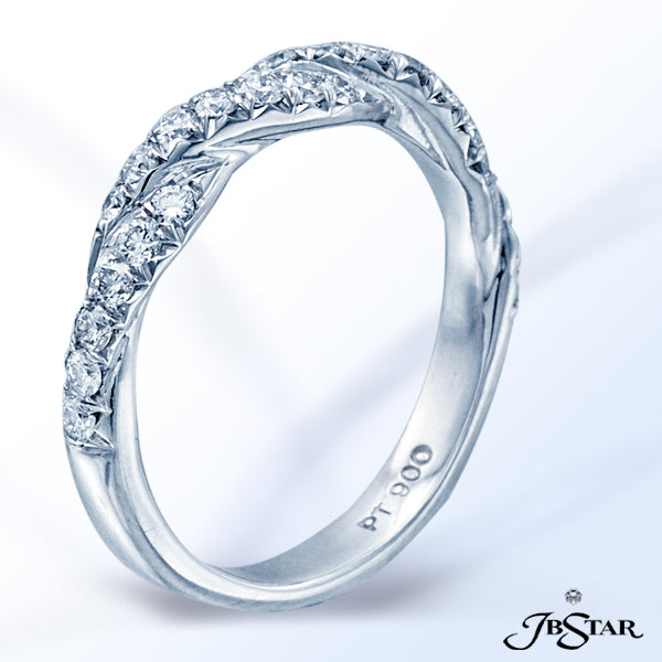 JB STAR UNIQUE BRAIDED PLATINUM AND DIAMOND BAND IN A CUT-DOWN STYLE SETTING.DIAMONDS: ROUND 0.45C