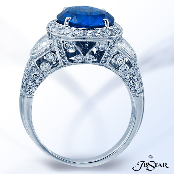 JB STAR NATURAL BLUE SAPPHIRE AND DIAMOND RING HANDCRAFTED WITH A CERTIFIED 4.09 CT ROUND SAPPHIRE E