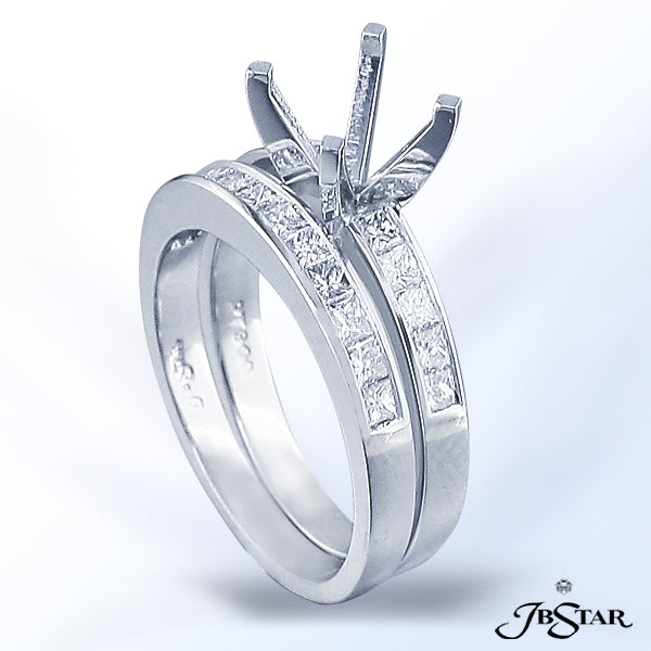 JB STAR PLATINUM DIAMOND SEMI-MOUNT WITH 10 PERFECTLY MATCHED PRINCESS DIAMONDS IN CHANNEL SETTING.