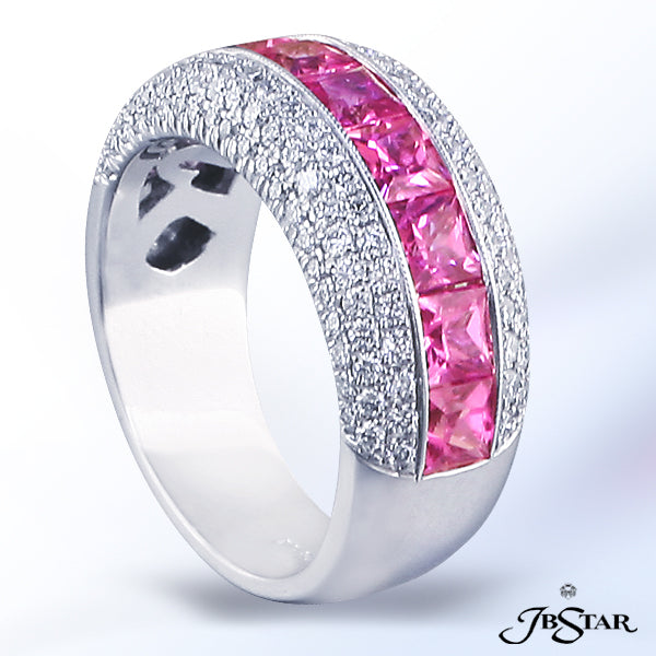 JB STAR PLATINUM PINK SAPPHIRE, & DIAMOND BANDDIAMONDS: 0.76 CT. TW. (ROUND)PINK SAPPHIRES: 2.52