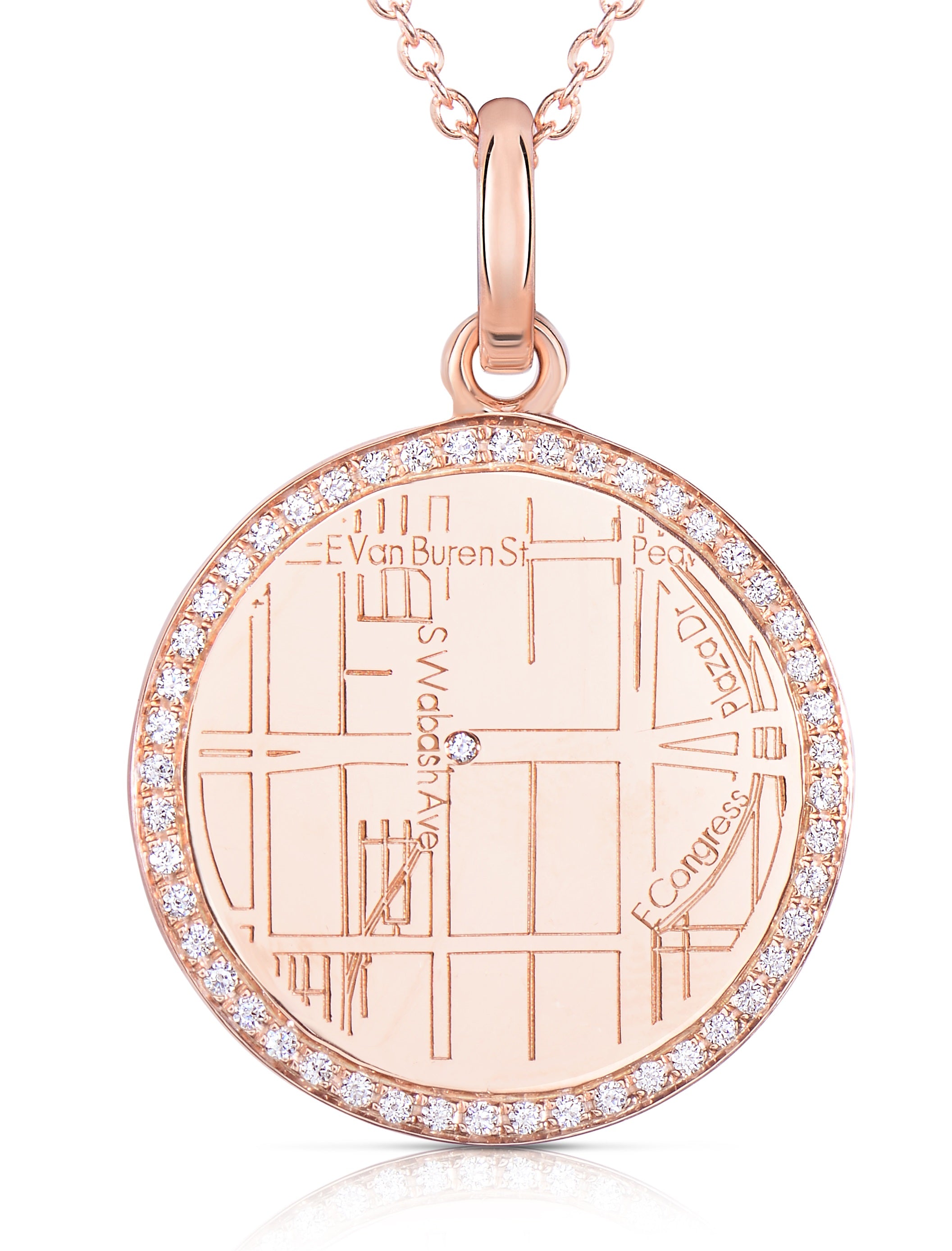 A.JAFFE  ROSE GOLD ROUND MAP PENDANT WITH DIAMONDS