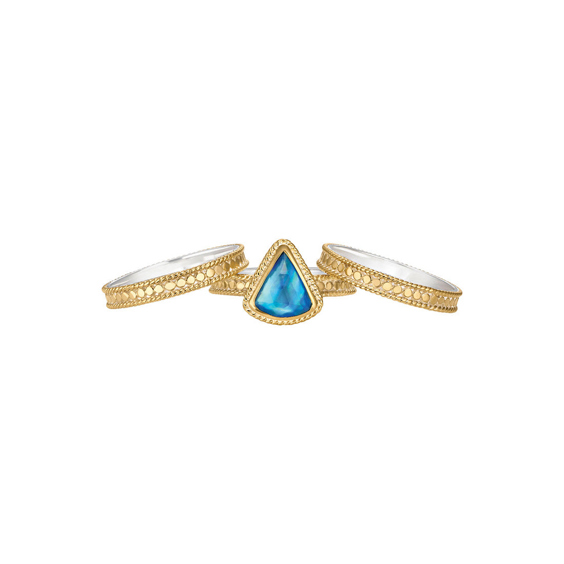 Ana Beck 18k gold plated and sterling silver Lapis Triangle & Gold Band Stacking Rings