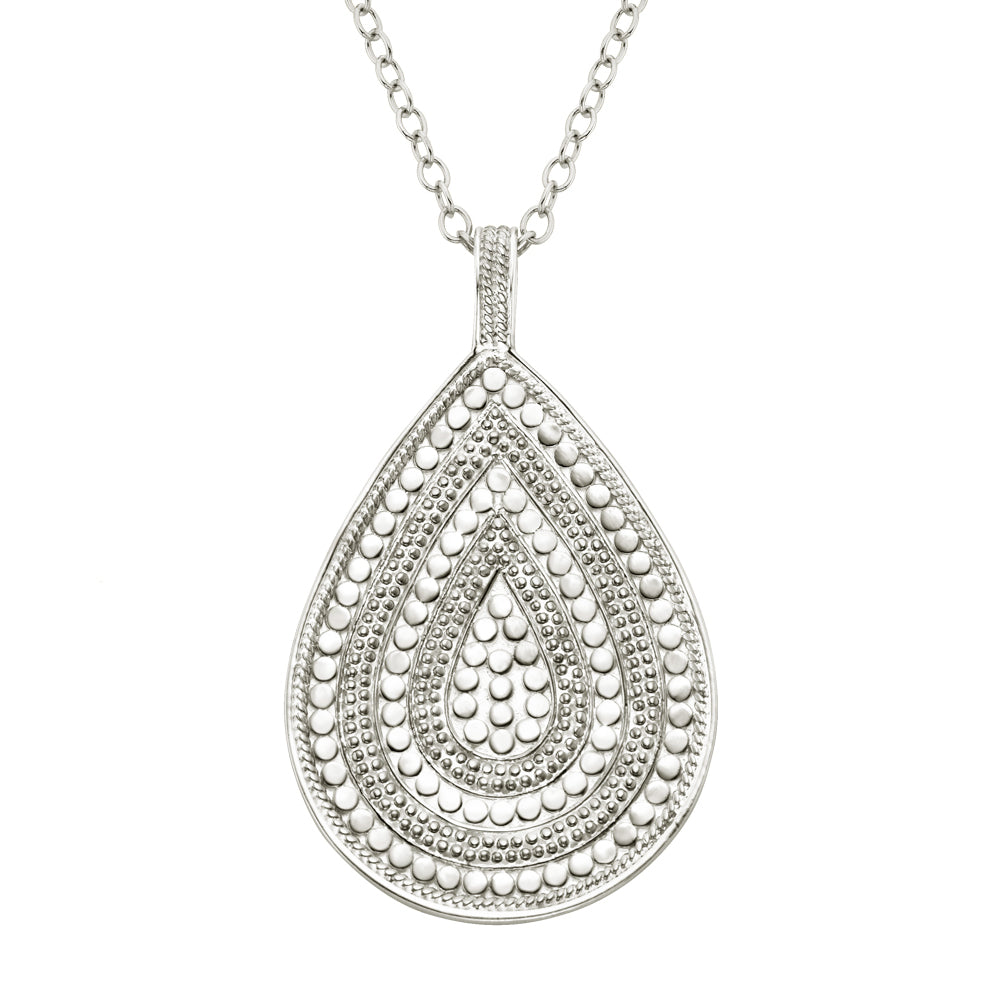Ana Beck Sterling Silver Teardrop Pendant Necklace (Double-Sided) - Silver