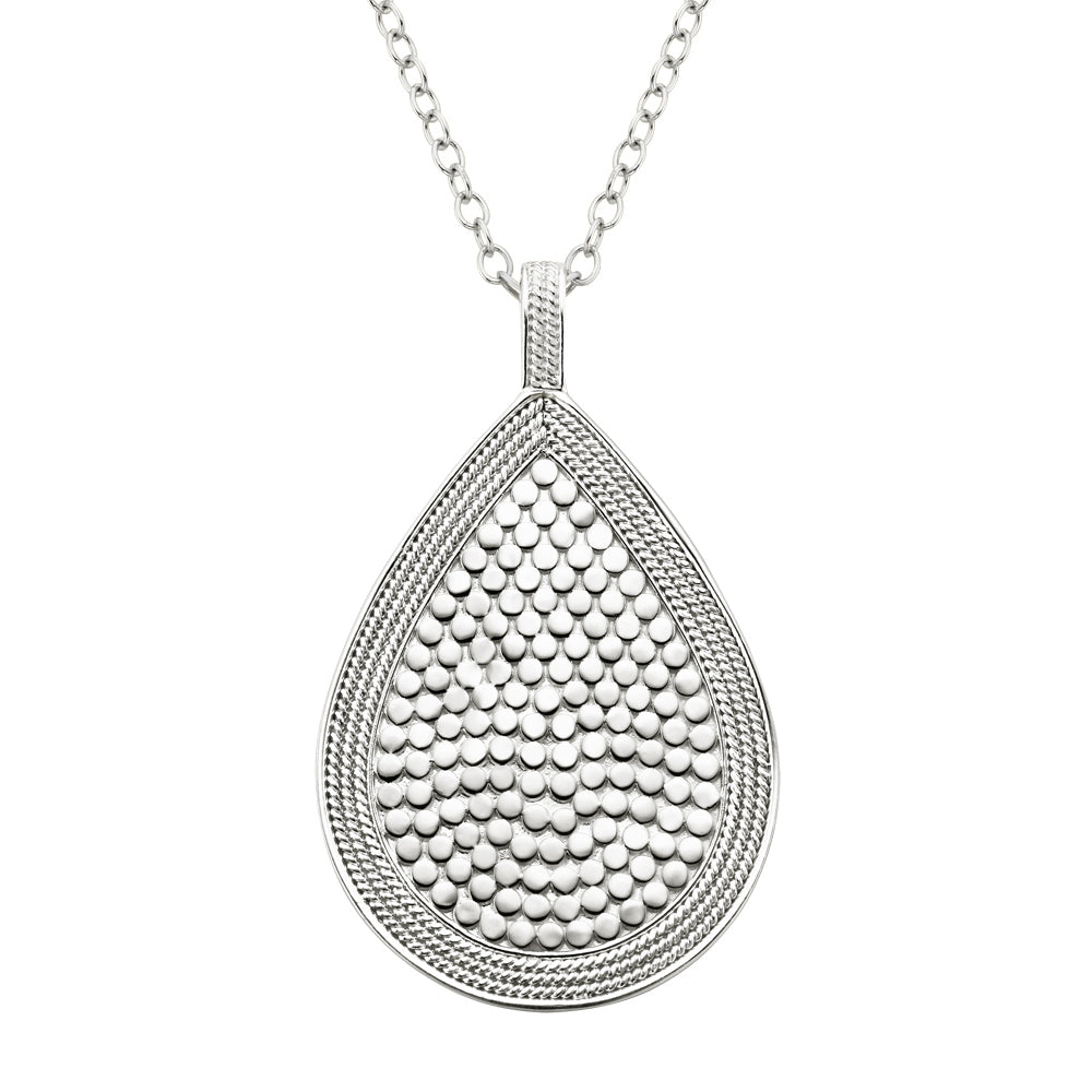 Ana Beck Sterling Silver Teardrop Pendant Necklace (Double-Sided) - Silver