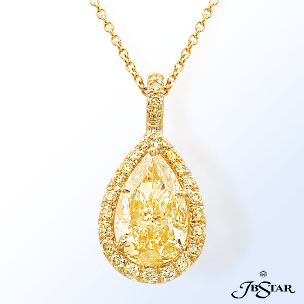 JB STAR GORGEOUS FANCY LIGHT YELLOW DIAMOND PENDANT FEATURING A STRIKING 2.56CT PEAR-SHAPE FANCY LIG