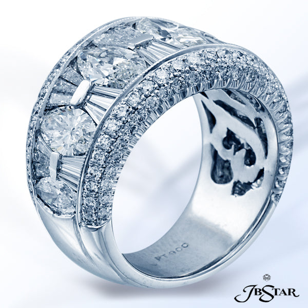 JB STAR PLATINUM DIAMOND BAND HANDCRAFTED OF 7 MARQUISE DIAMONDS PLUS TAPERED BAGUETTES SET IN A CHA