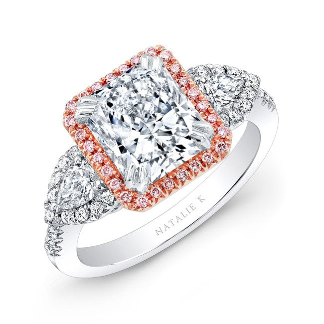 Natalie K  Platinum SplitShank Diamond Halo Engagement Ring (center stone sold separately)