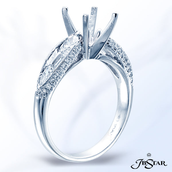 JB STAR PLATINUM DIAMOND SEMI-MOUNT CAREFULLY HANDCRAFTED WITH MARQUISE AND TRAPEZOID DIAMONDS IN CH
