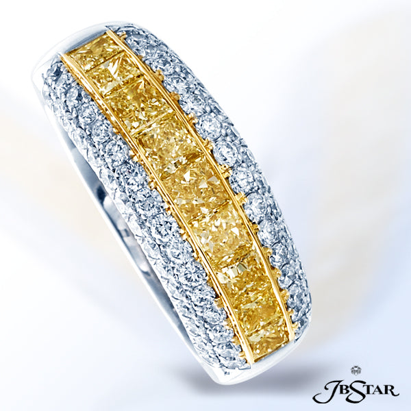 JB STAR GORGEOUS FANCY YELLOW AND WHITE DIAMOND BAND FEATURING ROUND AND FANCY YELLOW PRINCESS CUT D