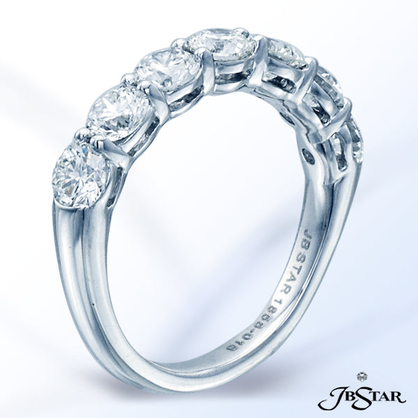 JB STAR PLATINUM DIAMOND WEDDING BAND HANDCRAFTED WITH 7 PERFECTLY MATCHED ROUND DIAMONDS IN SHARED-
