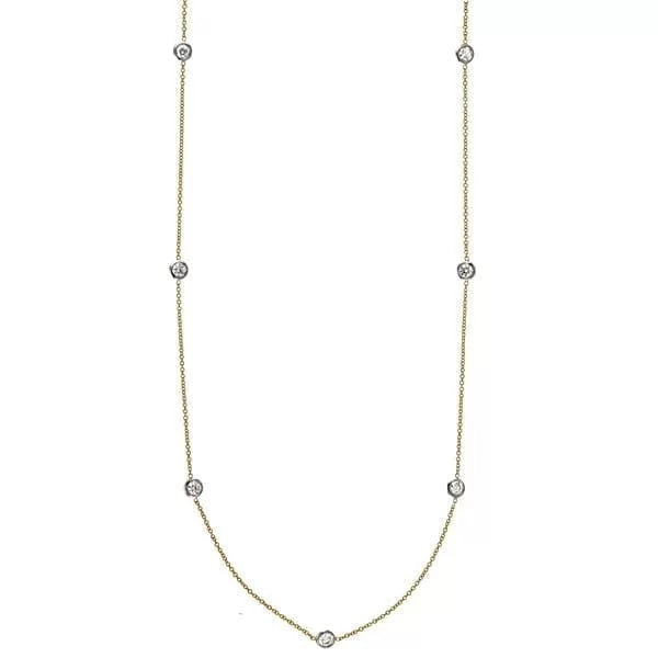 18K WHITE AND YELLOW GOLD 7 DIAMOND STATION NECKLACE .70CT