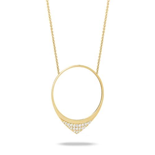 DOVES 18K YELLOW GOLD AND .27 DIAMOND TOTAL CARAT WEIGHT CIRCLE PENDANT.