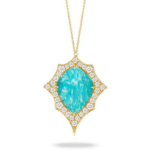 DOVES 18K YELLOW GOLD 3.88 Amazonite WITH .44 DIAMOND TOTAL WEIGHT NECKLACE