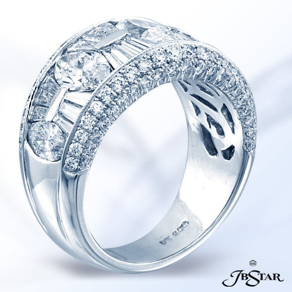 JB STAR PLATINUM DIAMOND BAND HANDCRAFTED OF 5 MARQUISE DIAMONDS PLUS TAPERED BAGUETTES SET IN A CHA