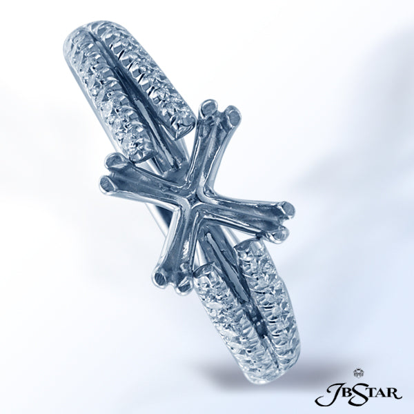JB STAR PLATINUM DIAMOND SEMI-MOUNT IN SIMPLE ELEGANCE WITH MICRO PAVE SPLIT SHANK AND DOUBLE-PRONG