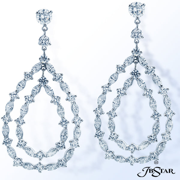 JB STAR DIAMOND EARRINGS DELICATELY DESIGNED WITH MARQUISE AND ROUND DIAMONDS HANDCRAFTED IN A DROP