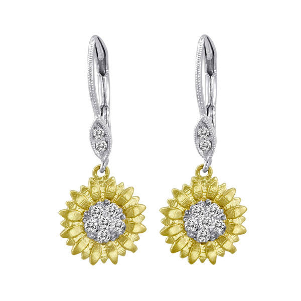 Meira T 14k Sunflower Earrings in Yellow Gold and Diamond