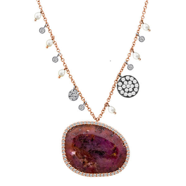 Meira T 14k Rough Ruby and Diamond Necklace in Rose Gold As seen in US weekly