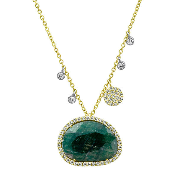 Meira T 14k 14kt Yellow Gold Emerald and Diamond Necklace