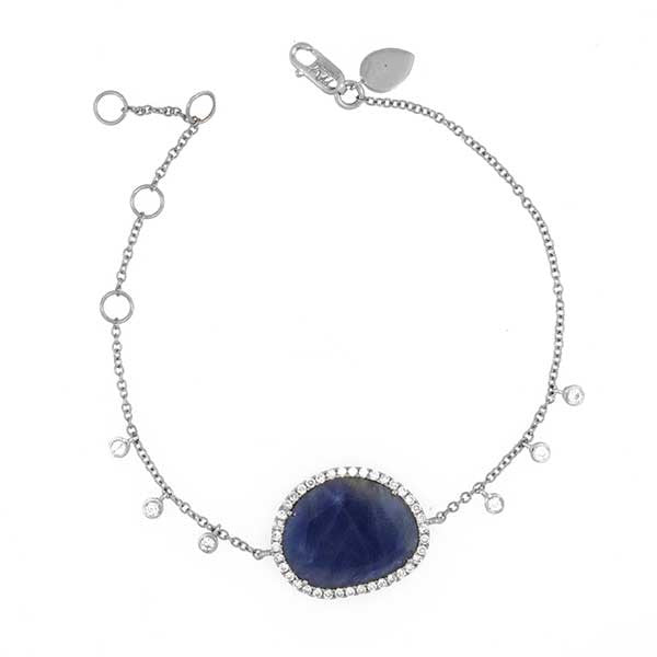 Meira T 14k Blue Sapphire and Diamond Bezel White Gold Bracelet
