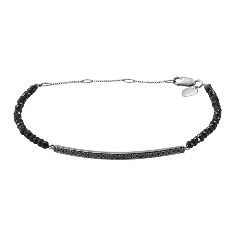 Meira T 14k Black Diamond Bar Bracelet with Faceted Black Spinelle Beads