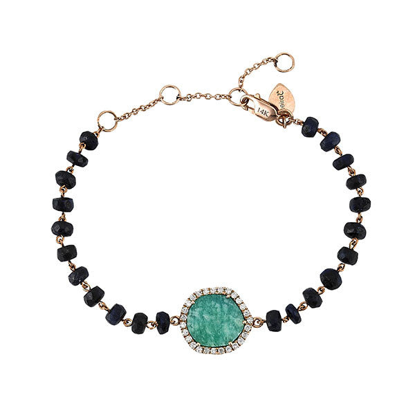 Meira T 14k Rose Gold Amazonite and Black Spinel Rosary Inspired Bracelet