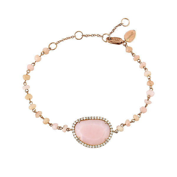 Meira T 14k Pink Opal Rose Gold Beaded Diamond Bracelet