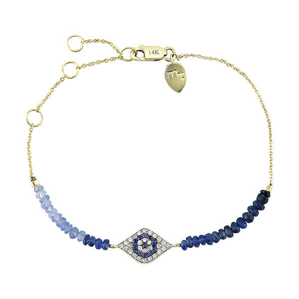 Meira T 14k Yellow Gold Evil Eye Diamond and Sapphire Beaded Bracelet