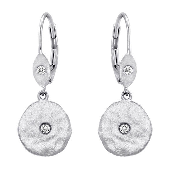 Meira T 14k Hammered White Gold Pave Diamond Earrings