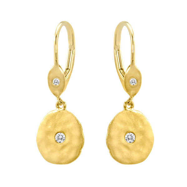 Meira T 14k Hammered Yellow Gold Pave Diamond Earrings