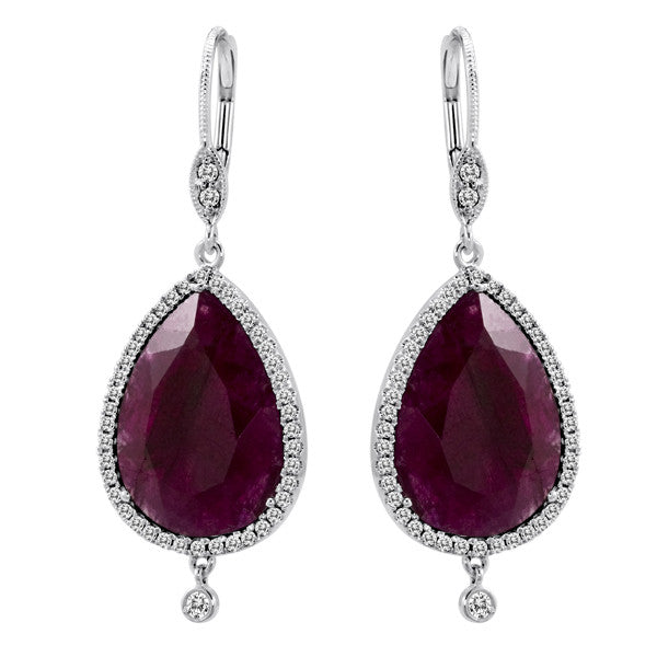 Meira T 14k White Gold Ruby and Diamond Earrings