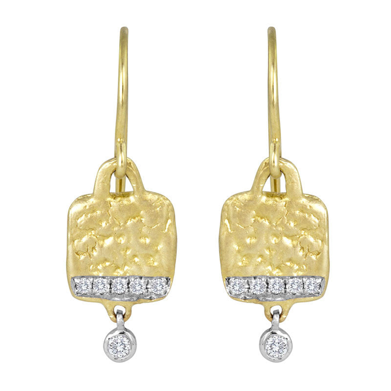 Meira T 14k Hammered Yellow Gold Pave Diamond Edged Earrings
