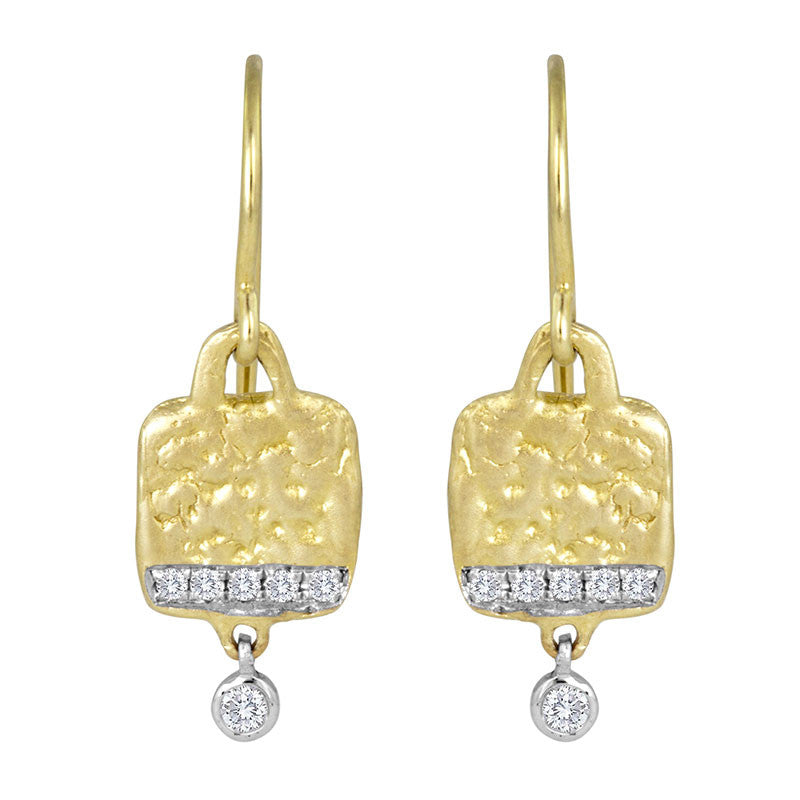 Meira T 14k Hammered Yellow Gold Pave Diamond Edged Earrings