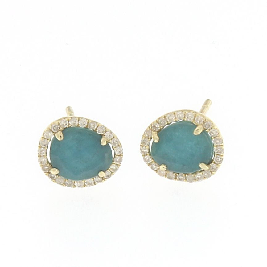 Meira T 14k 14k Gold Turquoise Studs with Diamond Border