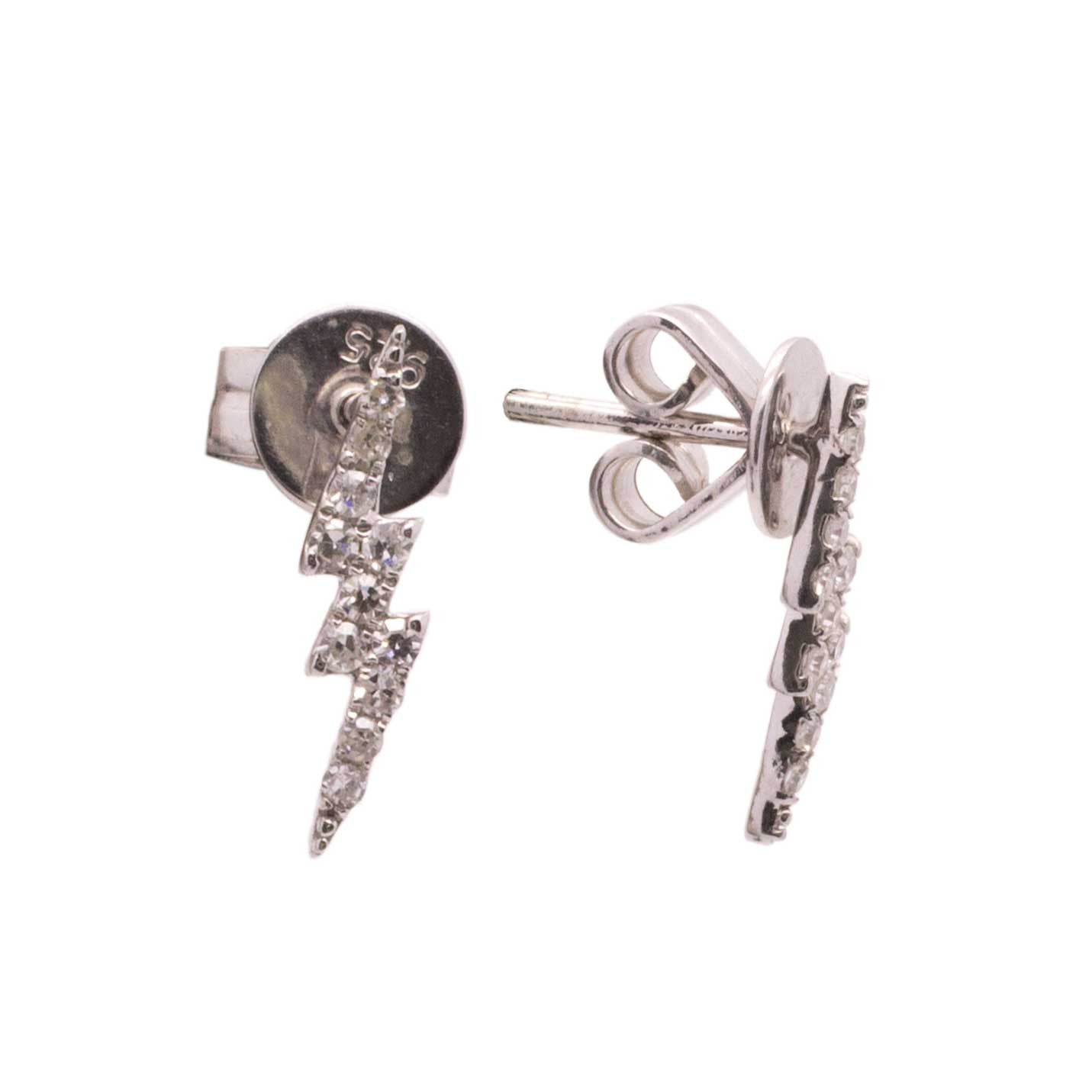 Meira T 14k White Silver and Diamond Lightening Bolt Earrings