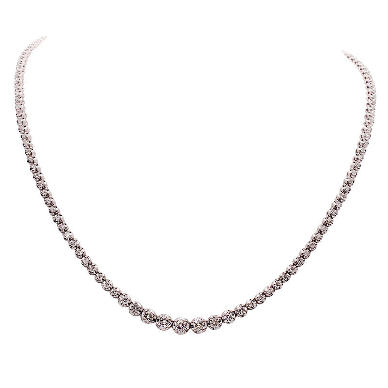 Meira T 14k 3 Carat White Gold and Diamond Riviera Necklace